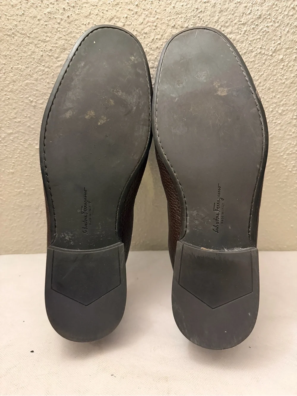 Salvatore Ferragamo Dark Brown Pebbled Leather Bit Loafers, pre-owned,SZ10.5